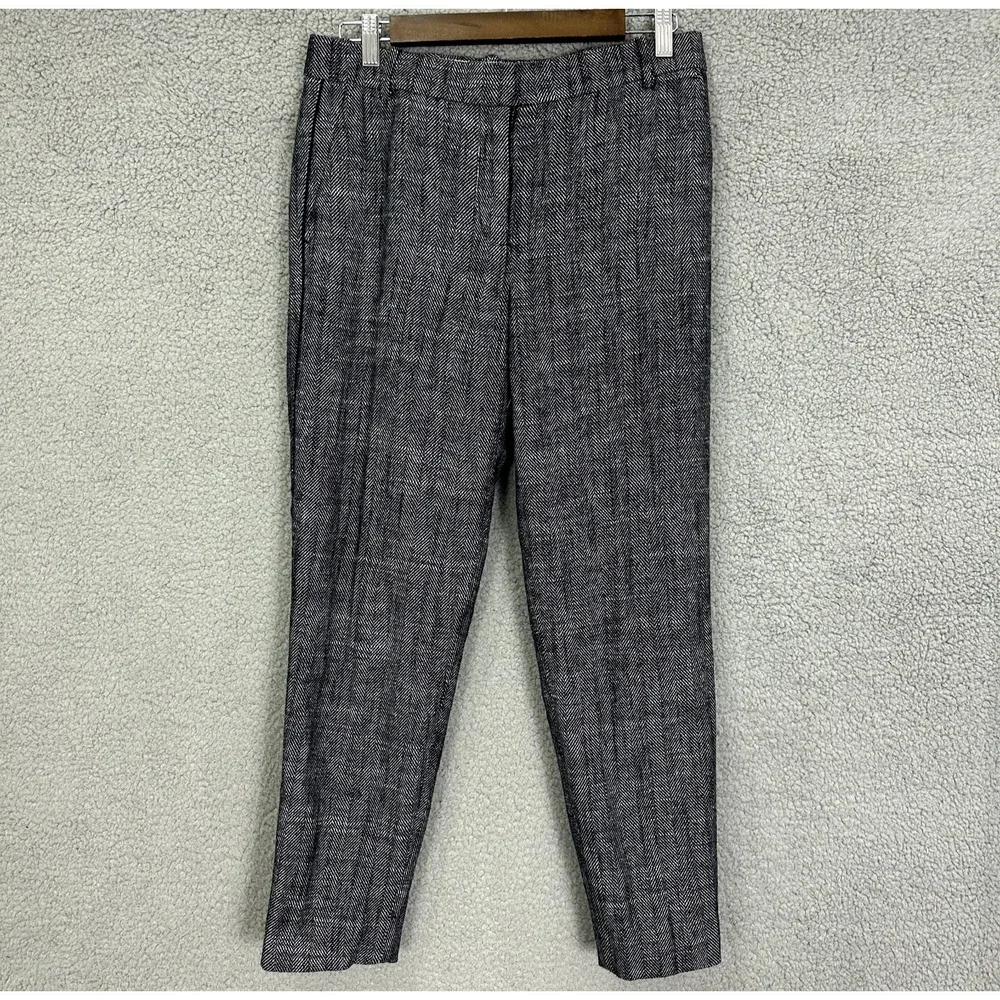 J.Crew Womens 6 Pants Blue Herringbone Linen Blend Quiet‎ Luxury Preppy Career